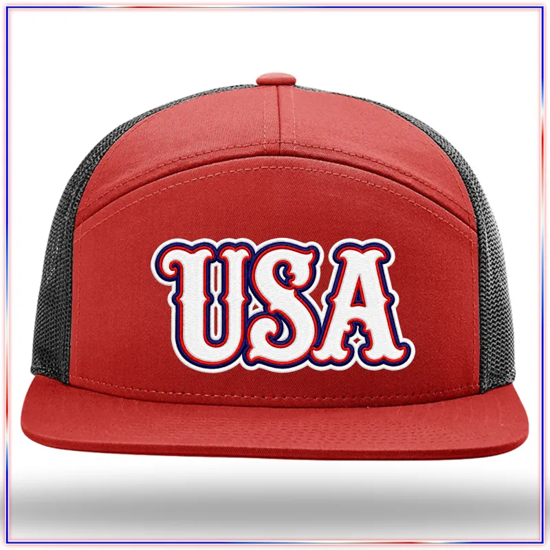 USA Embroidered Richardson 168 Seven Panel Trucker Hat