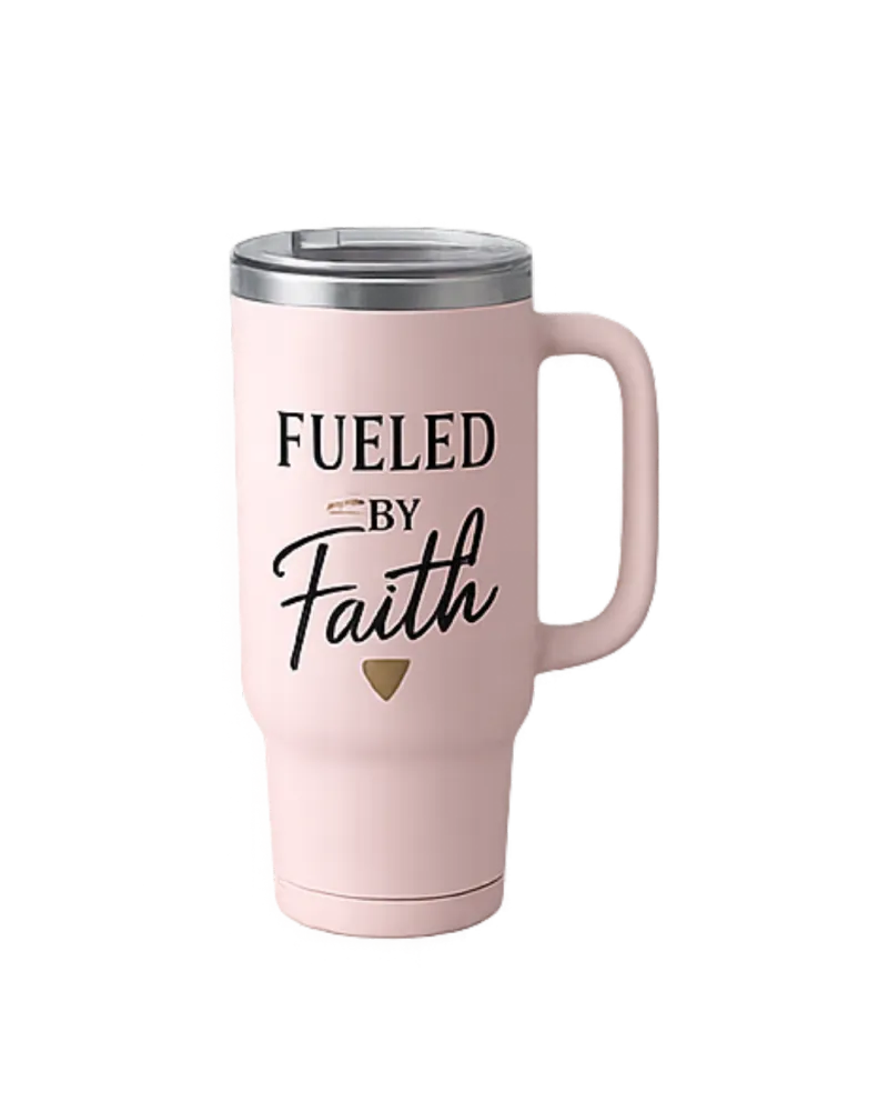 Engraved Fueled By Faith Stainless Steel Cup