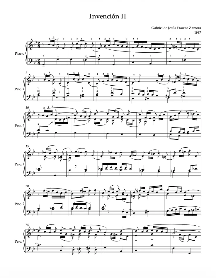 Invención II a 3 Voces — Partitura para Piano Solo