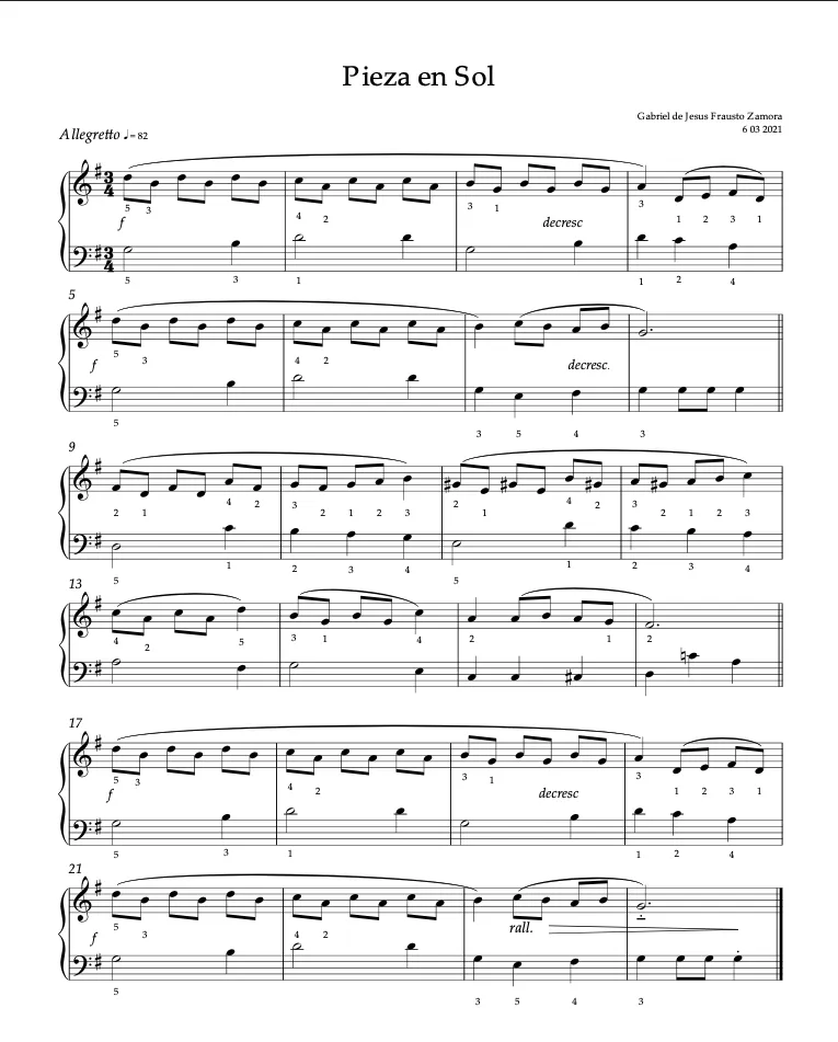 Pieza en Sol — Partitura para Piano Solo
