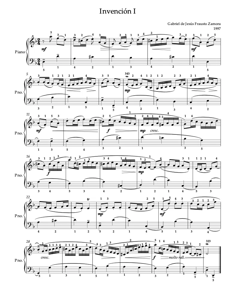 Invención a 2 Voces — Partitura para Piano Solo