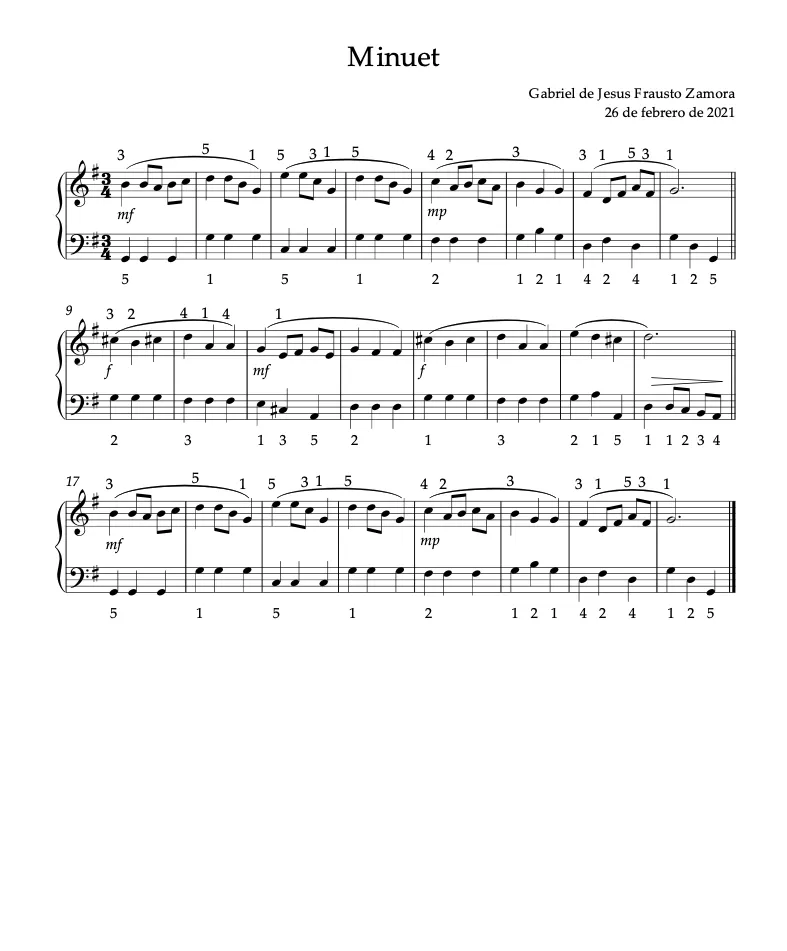 Minuet — Partitura para Piano Solo (en Sol)