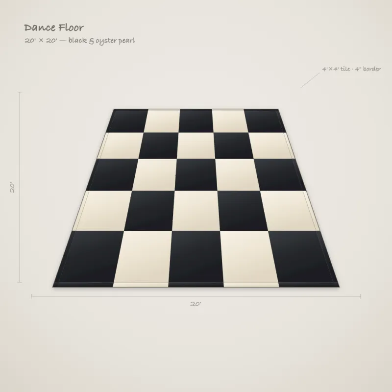 20' x 20 Acrylic Seamless Black and Oyster Pearl Dance Floor 