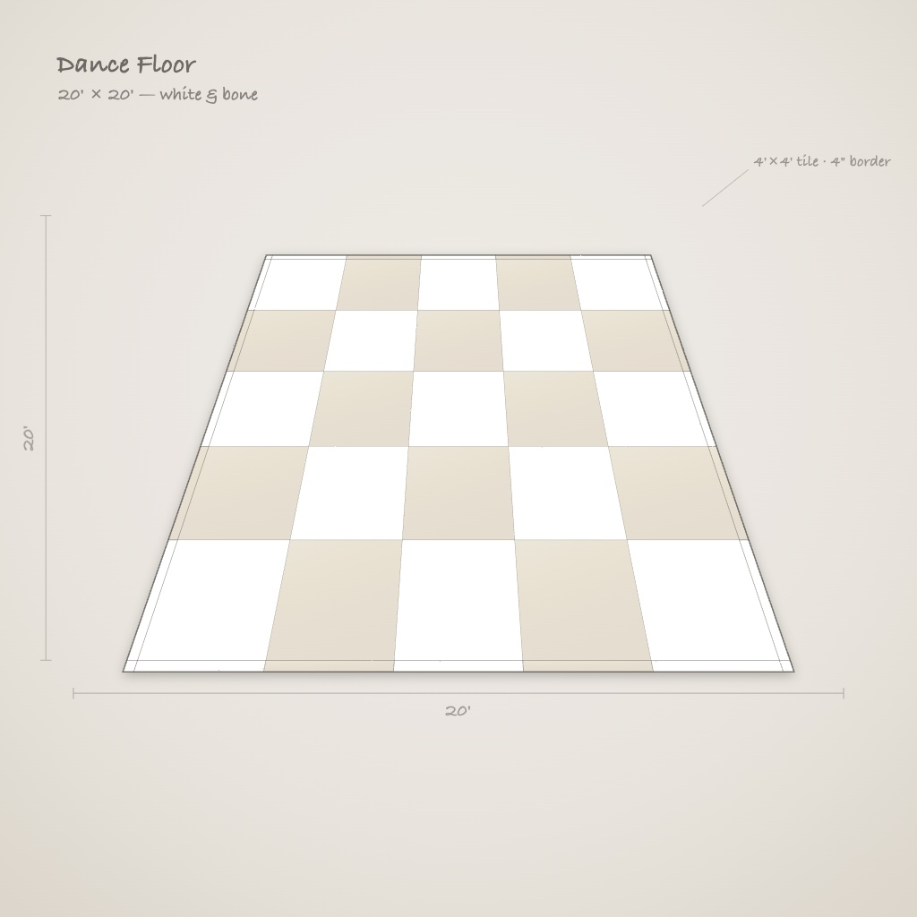 20' x 20' White & Bone Seamless Acrylic Dance Floor 