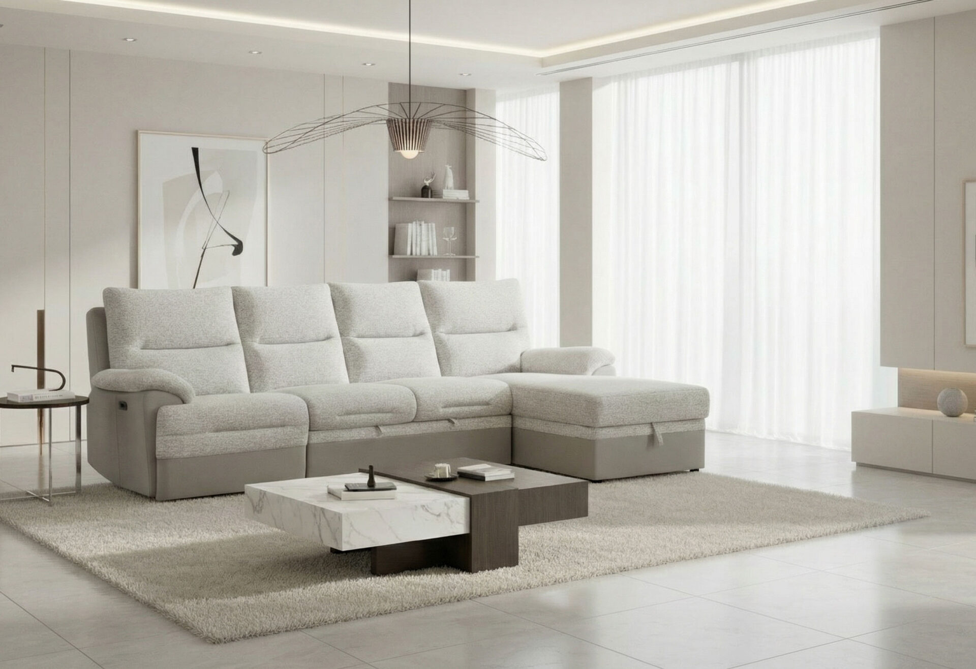 U3822 GREY/ICE SECTIONAL WITH PULLOUT BED AND USB