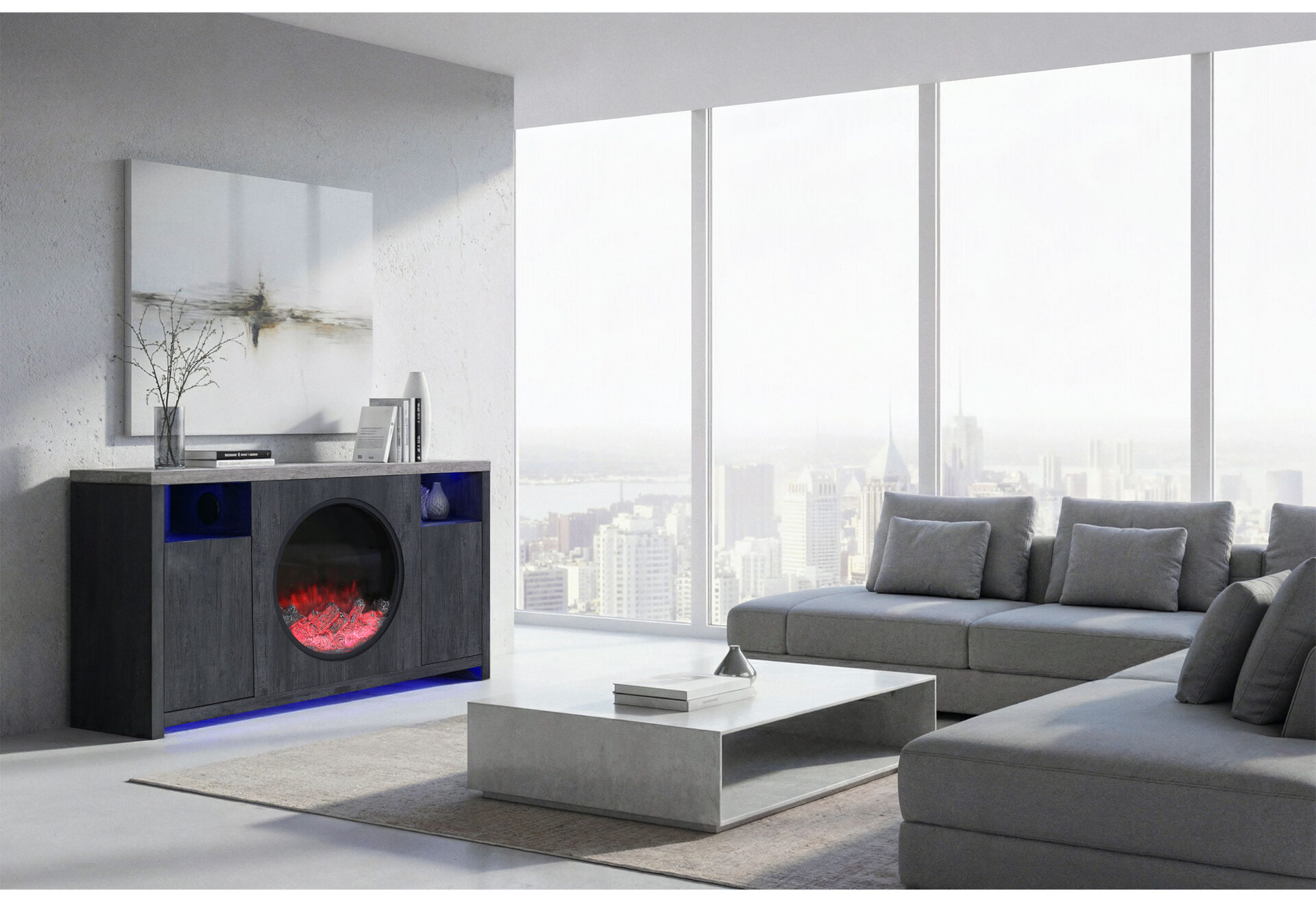 NYLA GREY 60" ENTERTAINMENT UNIT WITH SPEAKERS AND LED