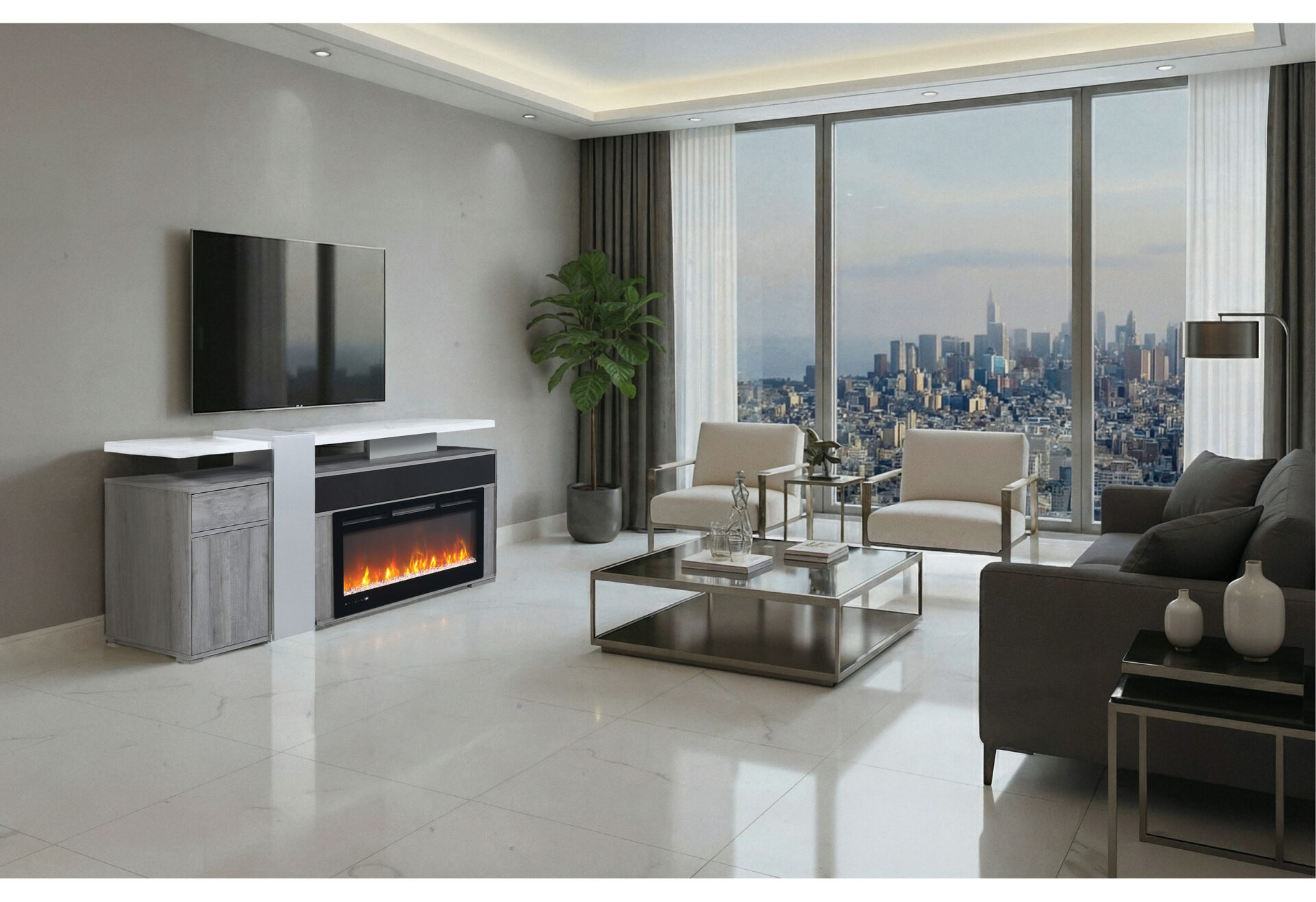 ZORO GREY 76" ENTERTAINMENT UNIT WITH BLUETOOTH SPEAKER