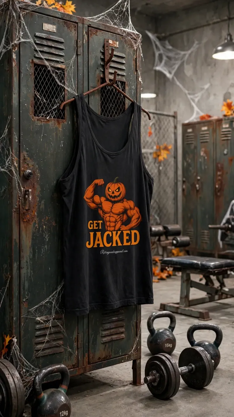Get Jacked Tank Top, POWER UP Fitness Shirt, Pumpkin Gym Sleeveless Tee, Spooky Workout Apparel, Fall Workout Gear