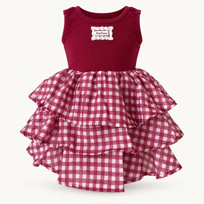 Burgundy Gingham Tiered Dress