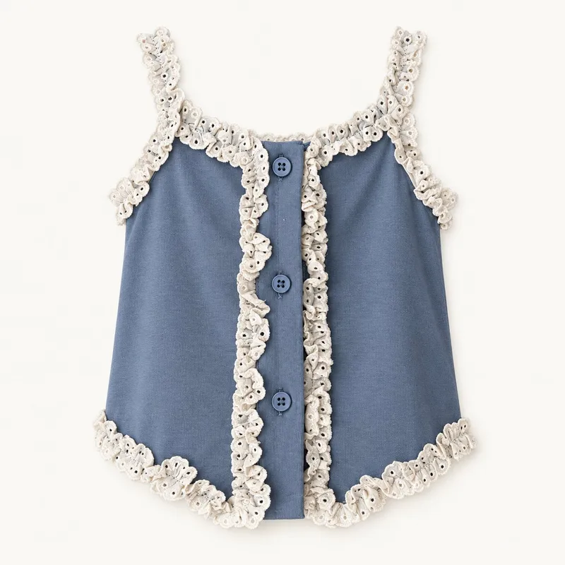Blue Lace Trim Camisole Top