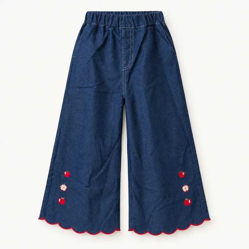 Apple Embroidered Wide-Leg Jeans