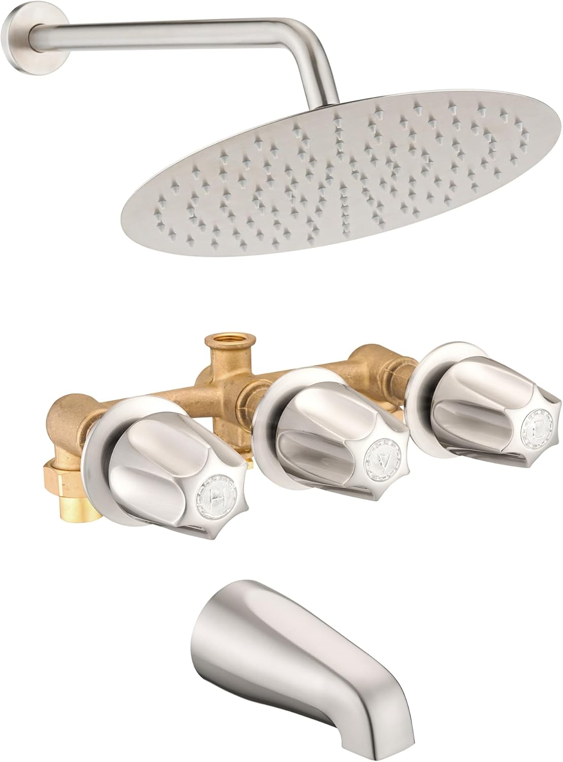 12" High-Pressure Rainfall Shower Head with 3-Handle Valve for DFW, North & East Texas