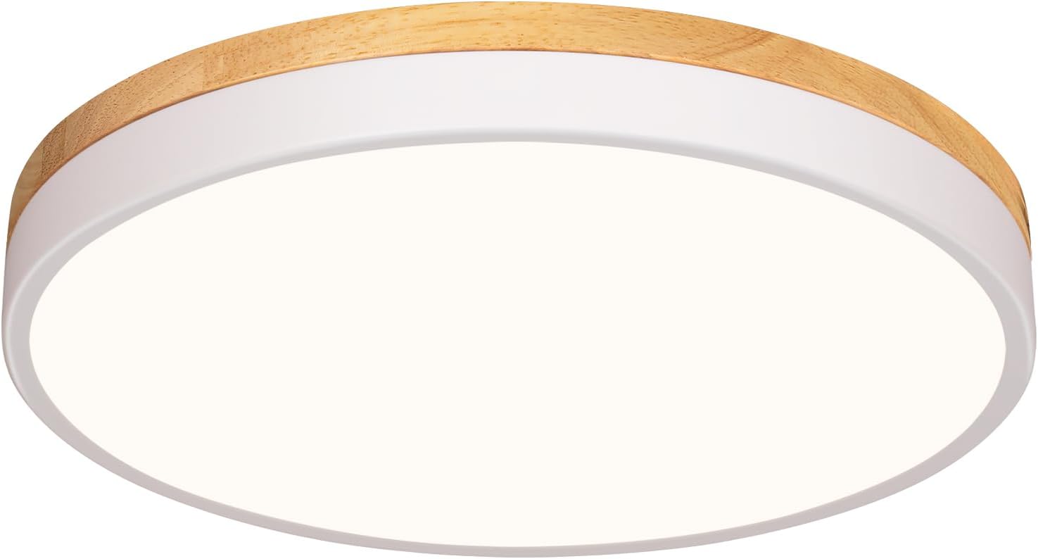 Minimalist Wood LED Ceiling Light - 4000K Flush Mount for DFW, North & East Texas
