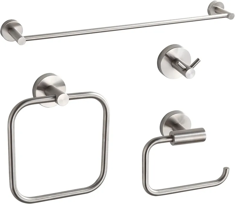 Brushed Nickel Towel Bar Set - 4-Piece Bathroom Hardware for DFW, North & East Texas