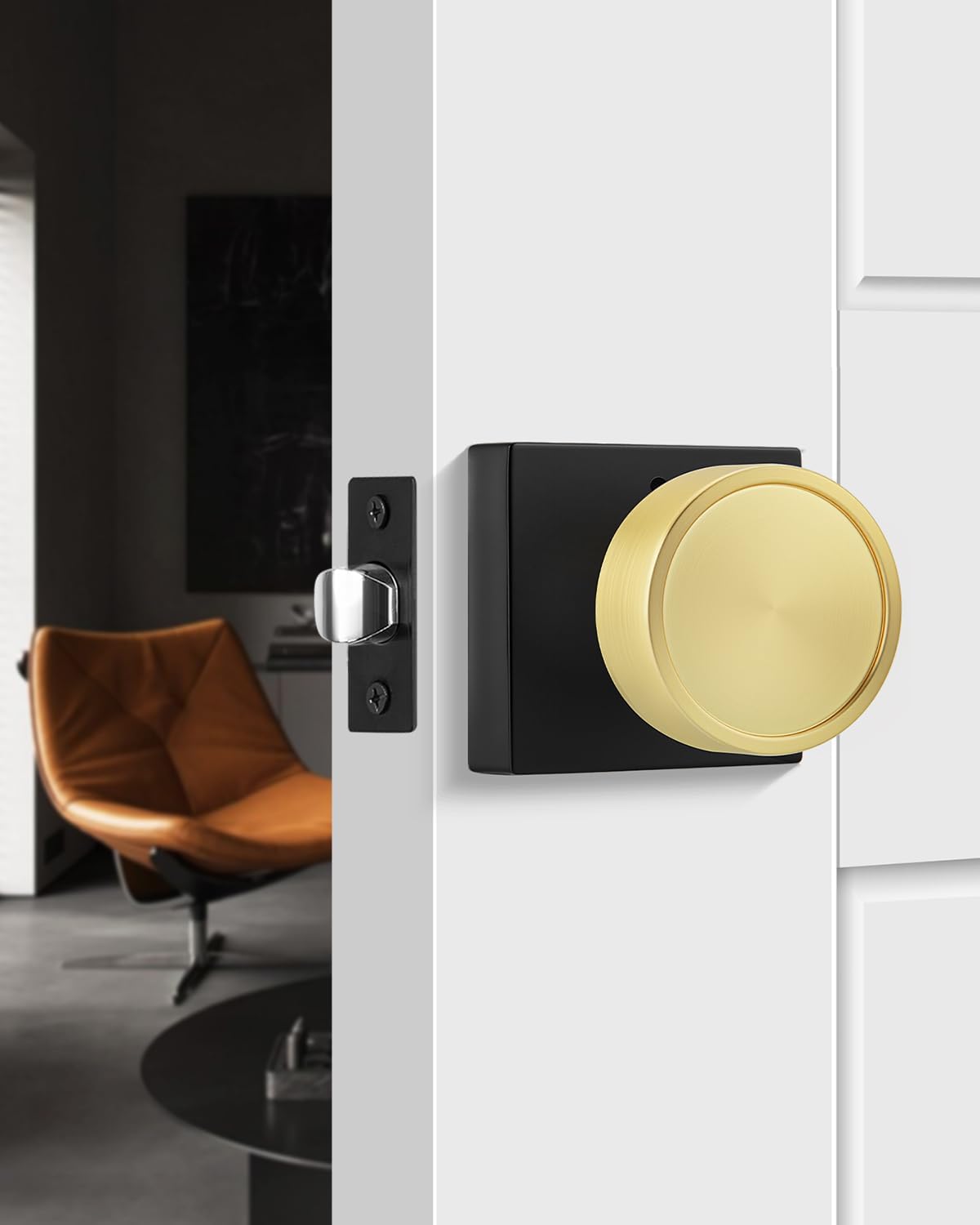 Black & Gold Privacy Door Knob - Modern Interior Lock for DFW, North & East Texas