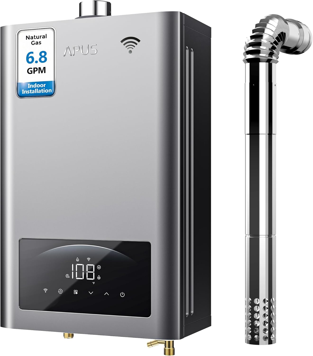 APUS Tankless Water Heater – Natural Gas or Propane, 140,000 BTU, Up to 6.8 GPM, Smart Wi-Fi Indoor Installation