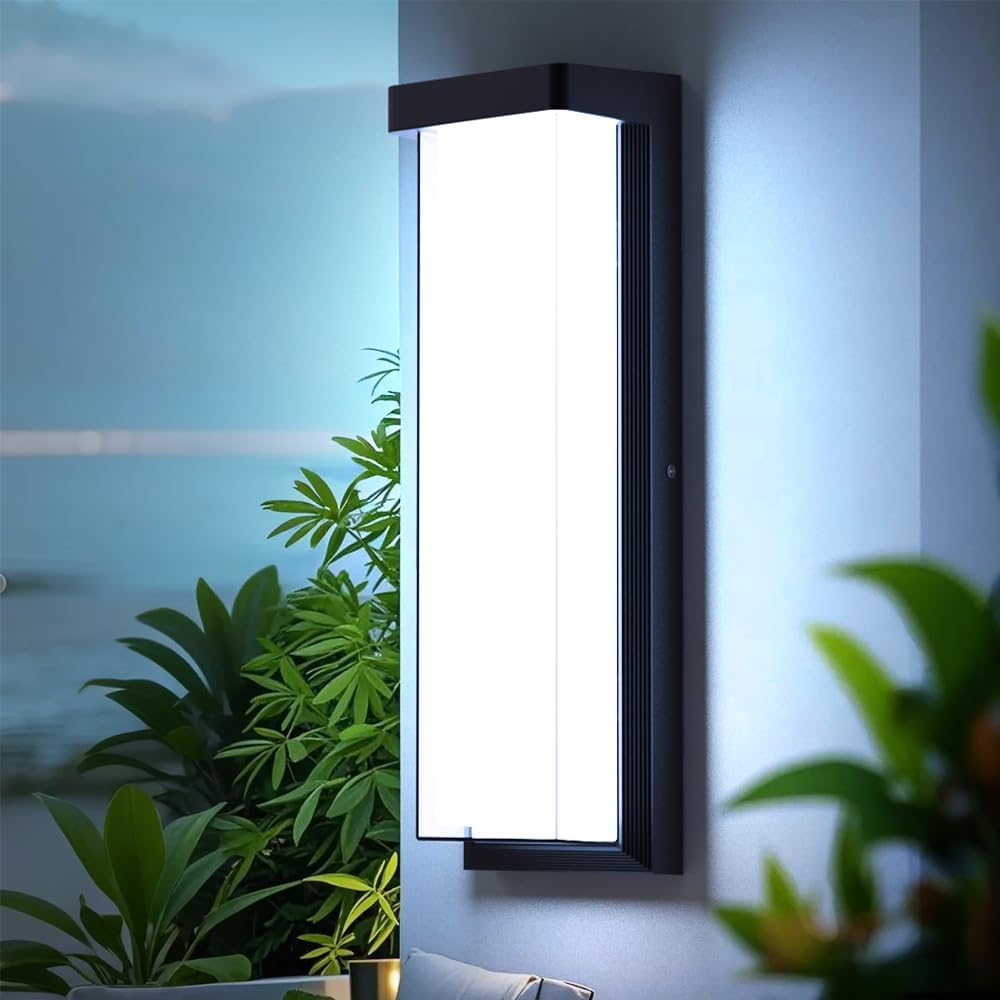 Modern Outdoor Wall Sconce – 16in Dimmable Black Exterior LED Porch Light, 6000K, IP65 Waterproof