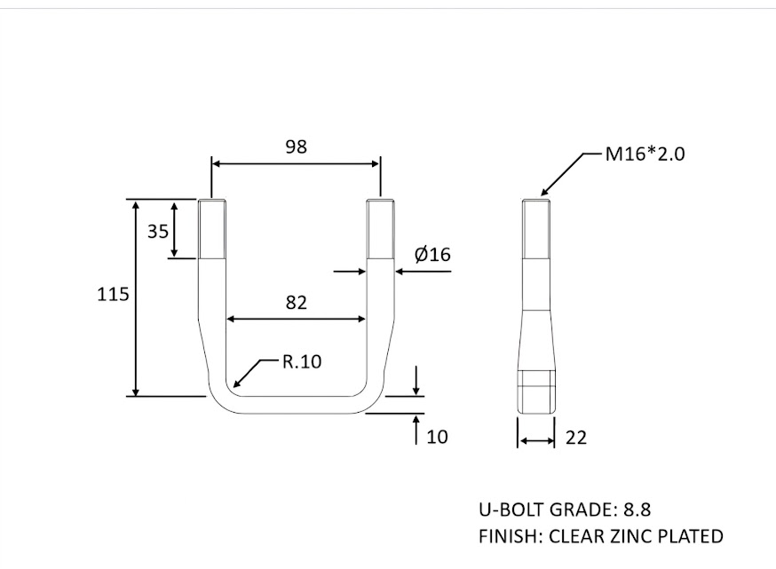 M16 U-Bolts To Suit 80x80 box