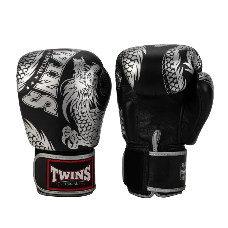 Twins Special Black & Silver Dragon Boxing Gloves