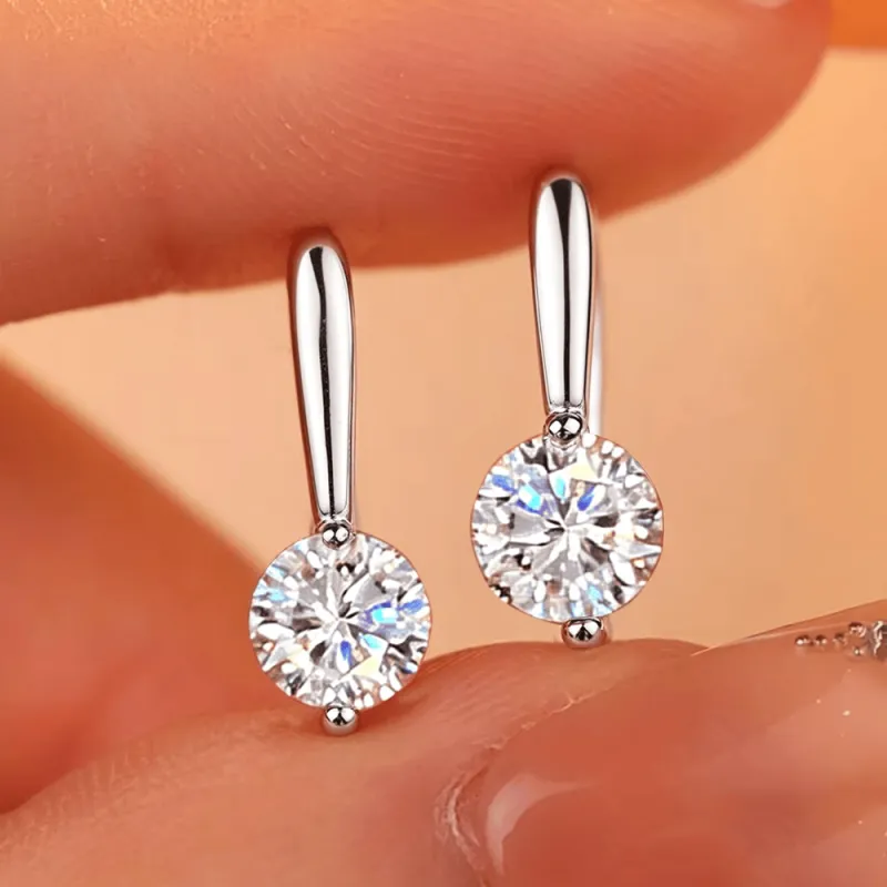 Sparkling Round Brilliant Moissanite Earhook Earrings