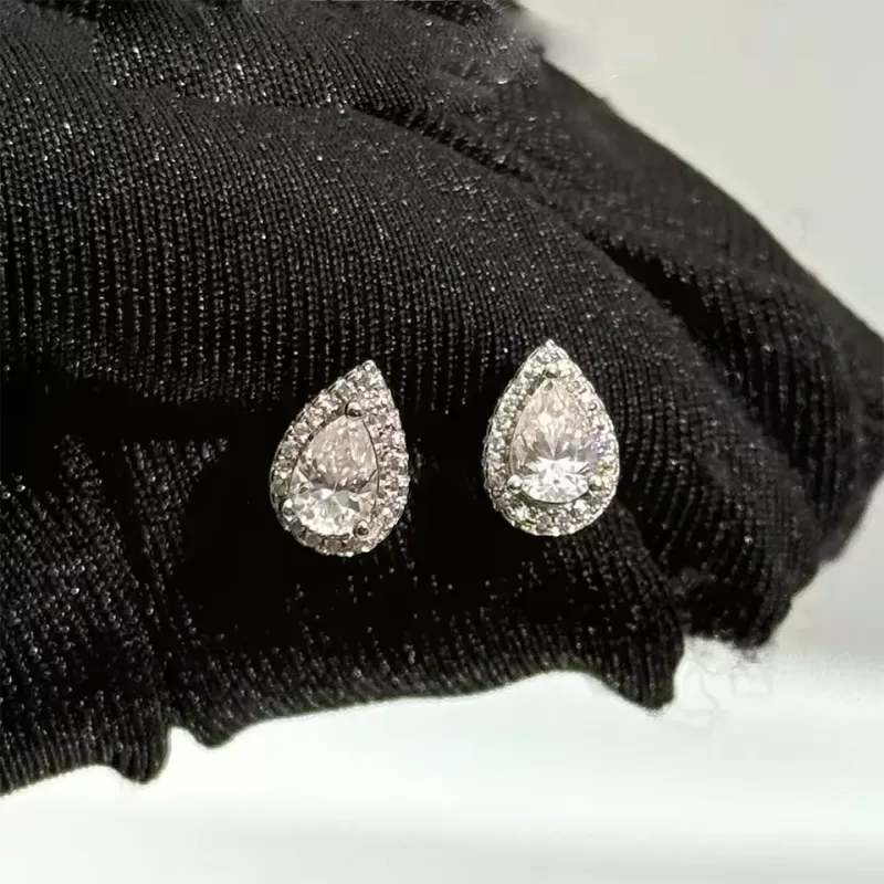 Pear Cut Moissanite Halo Waterdrop Stud Earrings