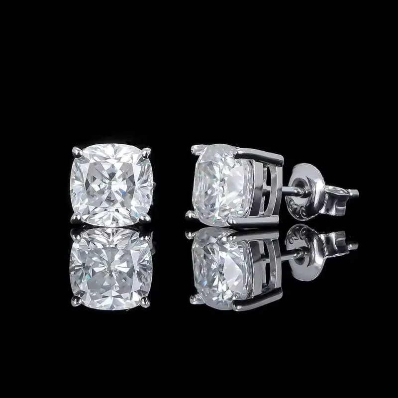 Certified Cushion Cut Moissanite Stud Earrings
