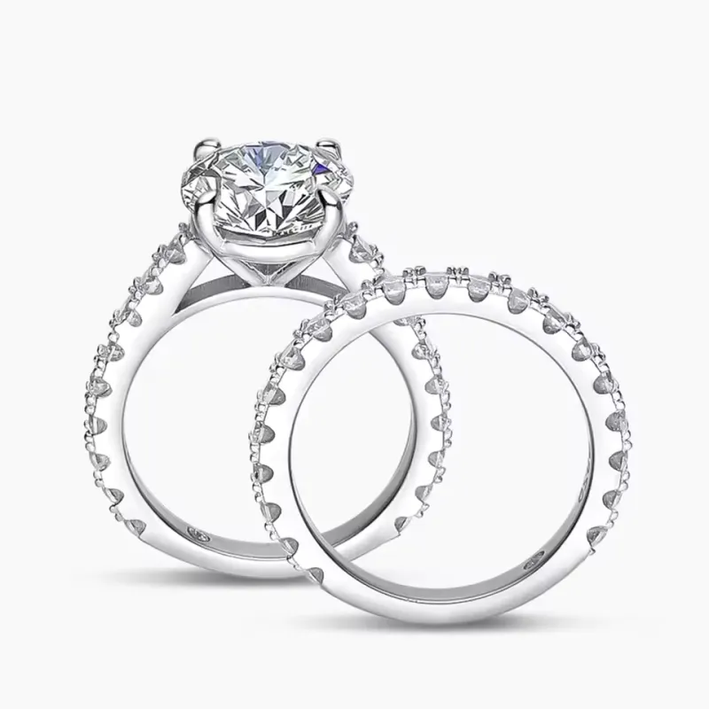 3ct Moissanite Solitaire Ring & Pavé Eternity Band Set