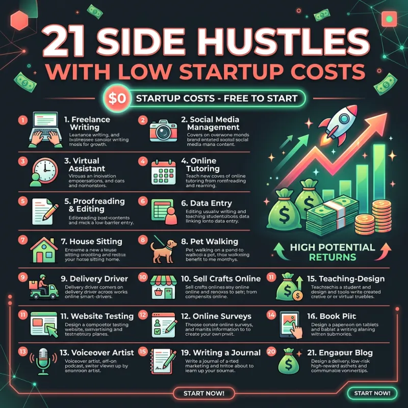 21 Side Hustle Ideas with Low Startup Costs