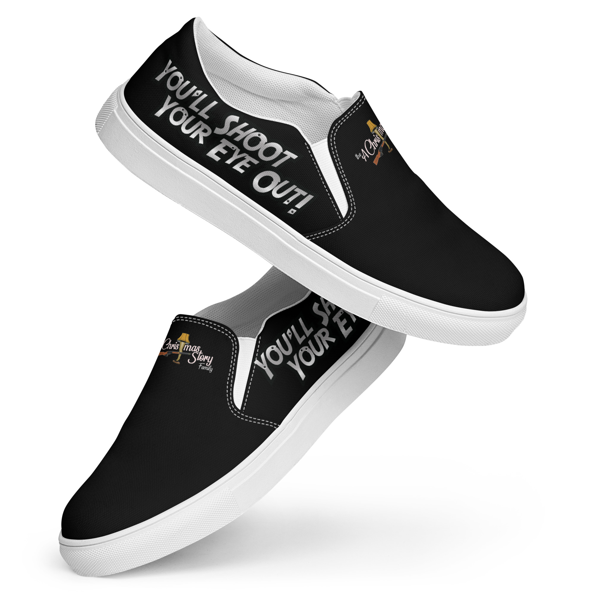 Women’s "You'll Shoot Your Eye Out Kid"! Custom Made "Black" A Christmas Story Family Comfy Slip-ons