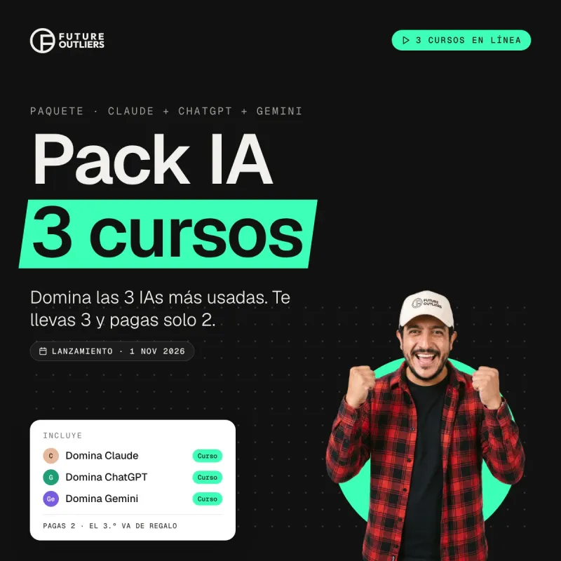 Pack IA · Claude + ChatGPT + Gemini (3 cursos en línea)