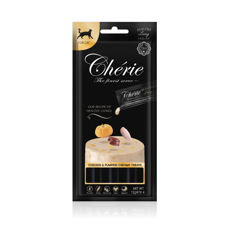 Chérie кремові ласощі з куркою та гарбузом для котів, 4х12 г