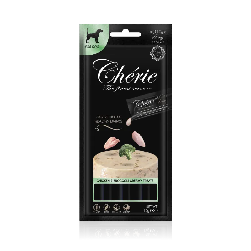 Chérie кремові ласощі з куркою та броколі для собак, 4х12 г