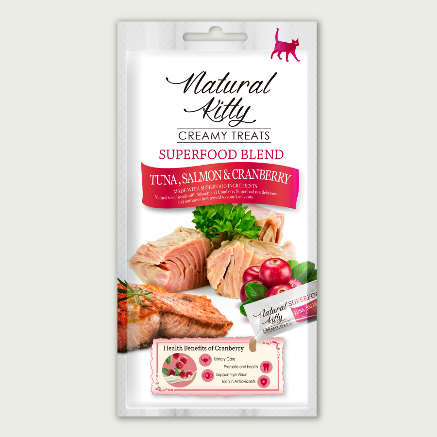 Natural Kitty Суперфуд з тунцем, лососем та журавлиною, 4х12 г