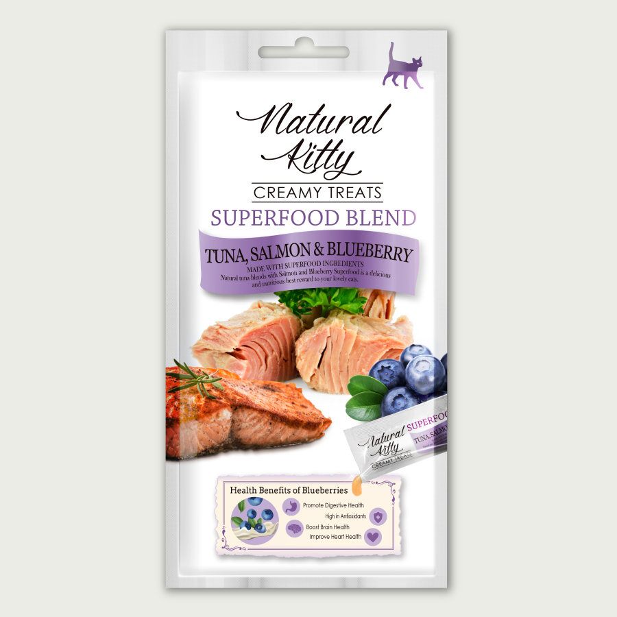 Natural Kitty Суперфуд з тунцем, лососем та чорницею, 4х12 г