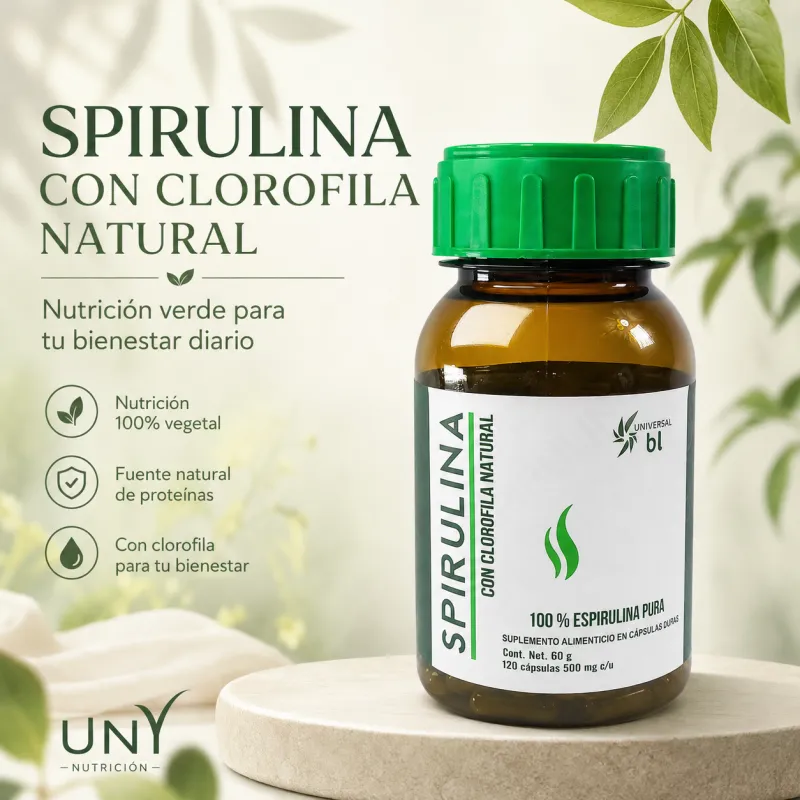 Spirulina con Clorofila Natural – 120 Cápsulas