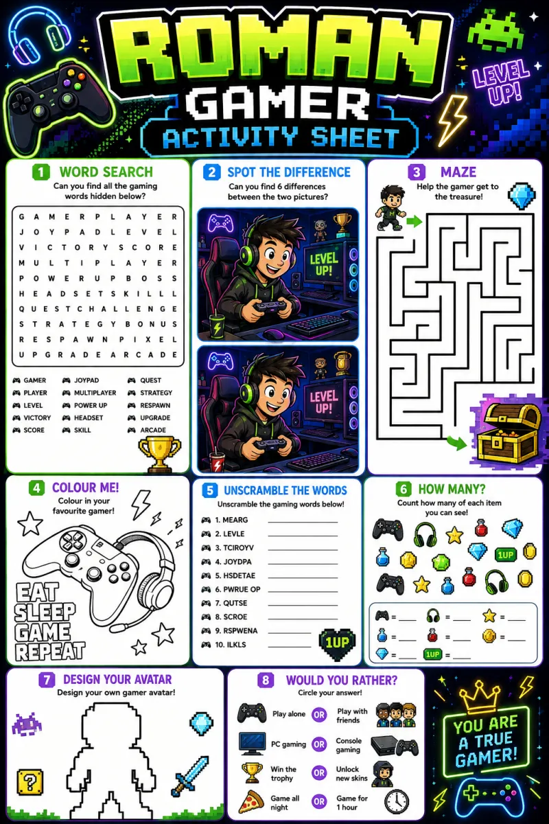 Gamer activity sheet