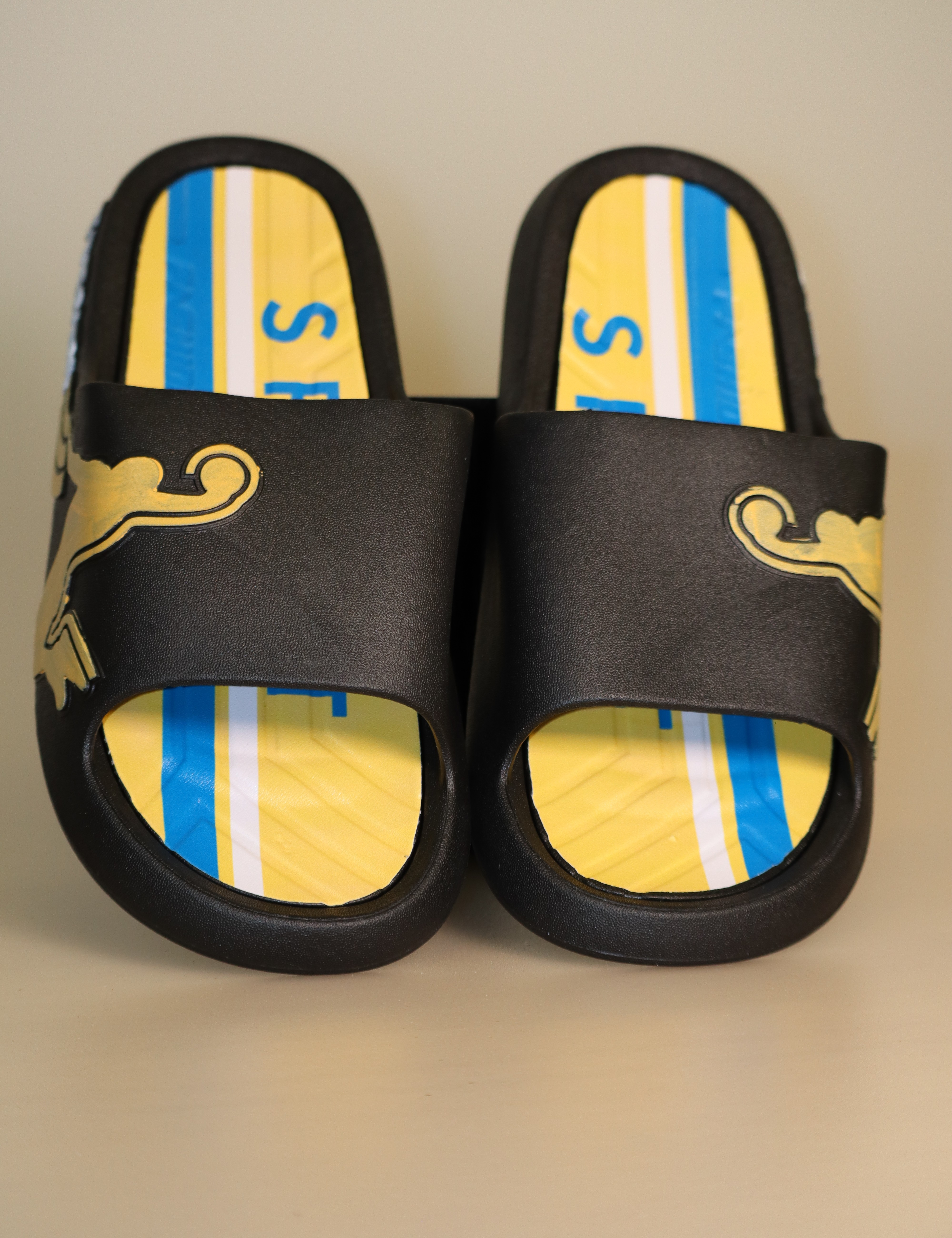 Black w/Yellow Logo & Stripe Men's Slide