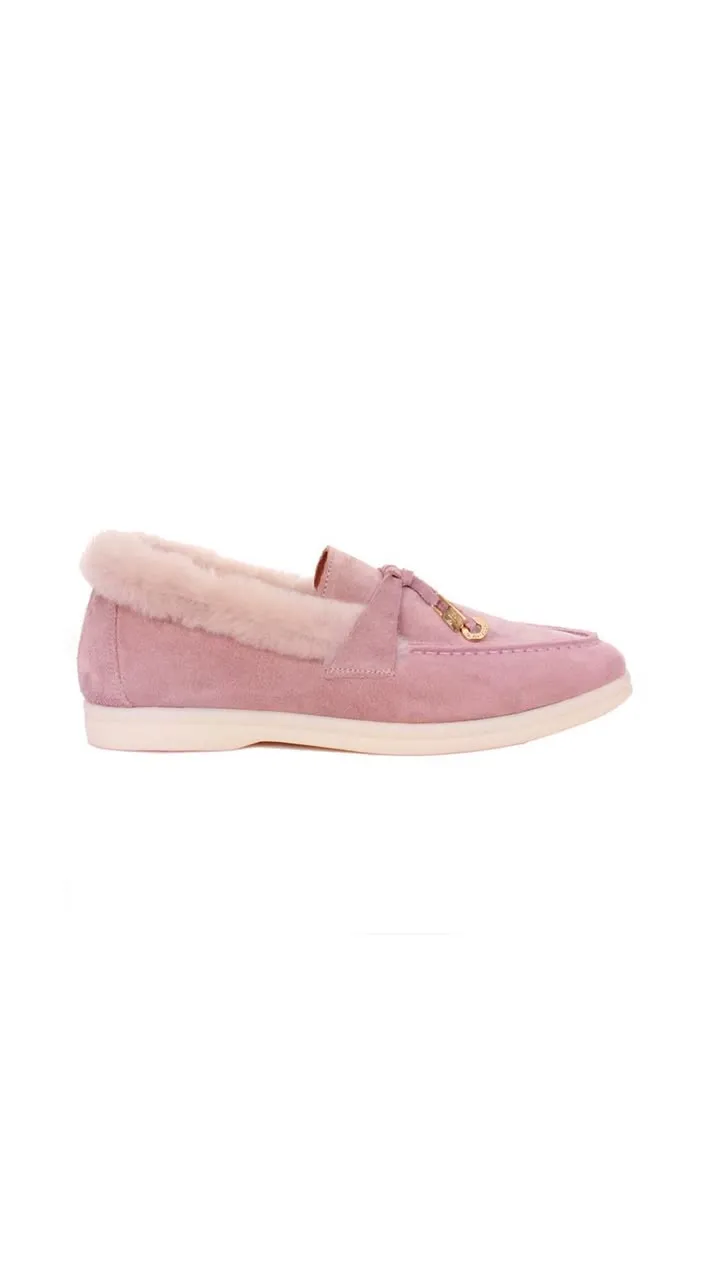 Loro Piana Loafers women's classic suede and fur pale pink