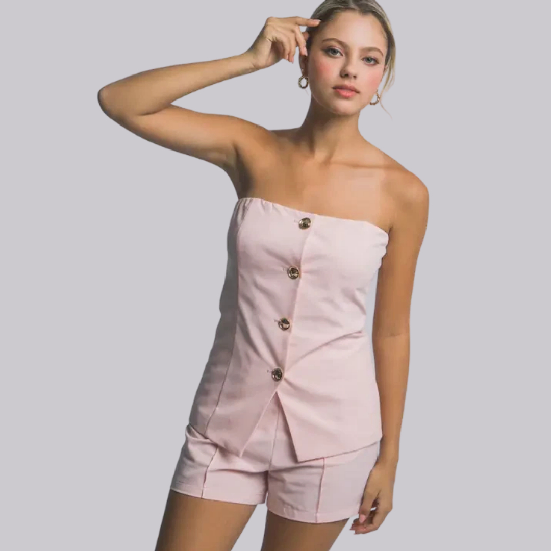 Strapless Button Front Tube Top