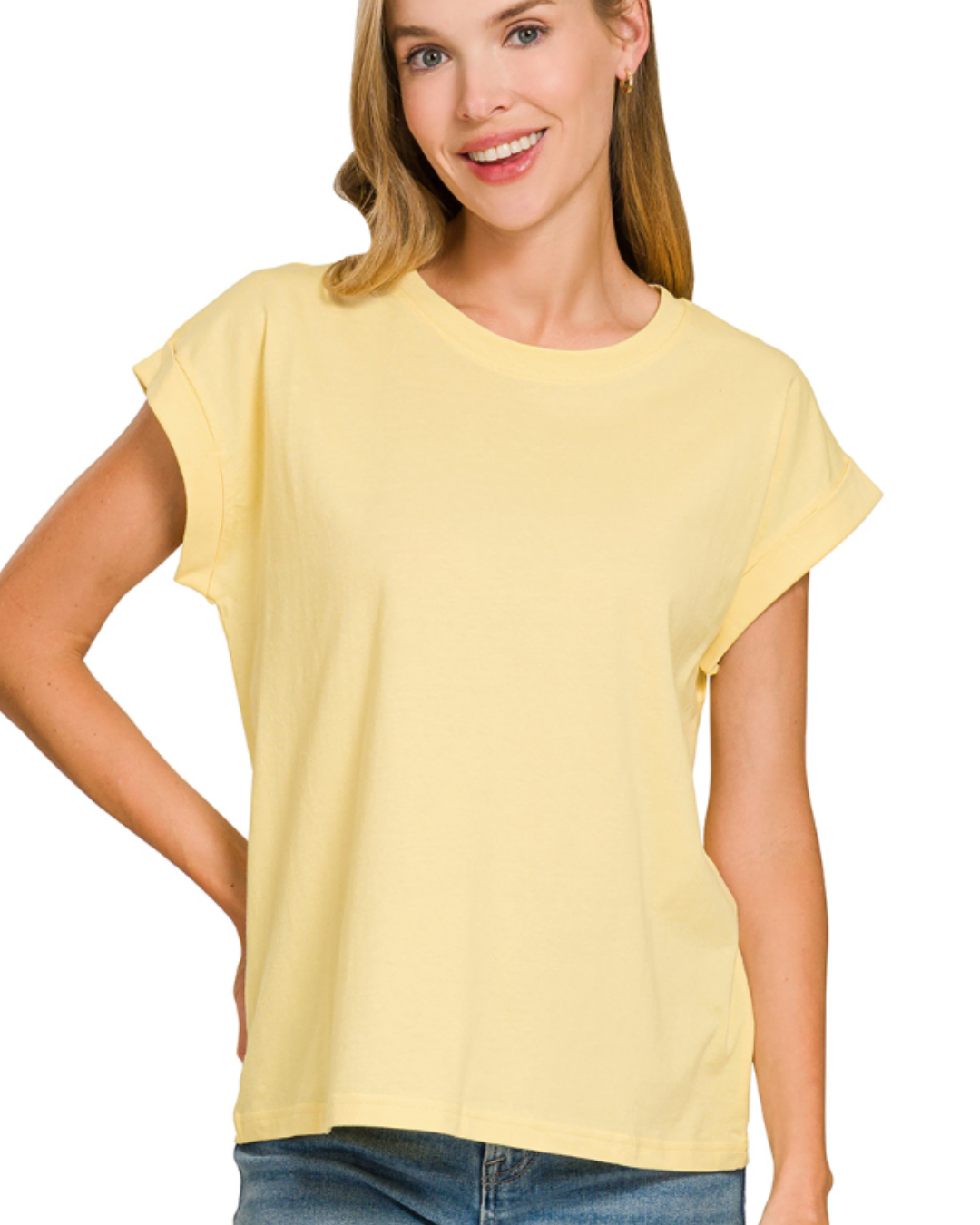 Relaxed Folded Sleeve Cotton T-Shirt