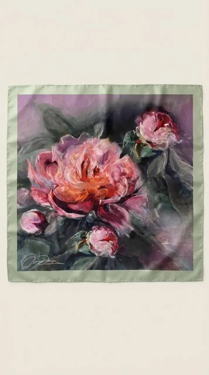 Coming Soon! Not Monet's Water Lilies Silk Twill Scarf 100×100 cm – Hand-Rolled Edges