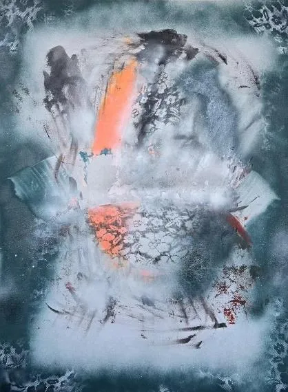 Etheric Sacral Shock Acrylic, spray paint on canvas 28 x 26 inches 2025