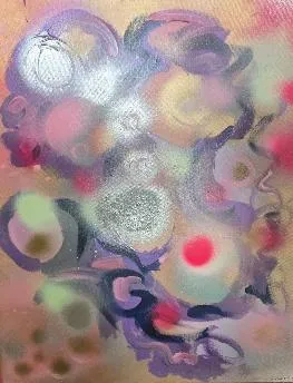 Orbs at Home Acrylic and Spray paint on Canvas 18 x 24 inches