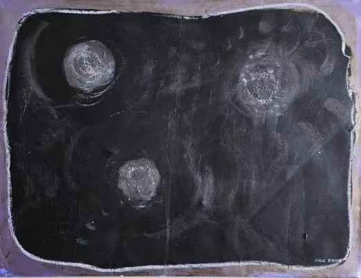 Three Moons Acrylic, texture paste on canvas 28 x 36 inches 2025