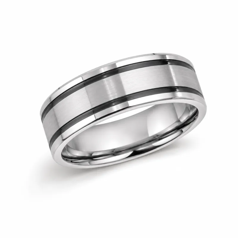 Men’s 8mm Cobalt Comfort Fit Wedding Band with Black Accents
