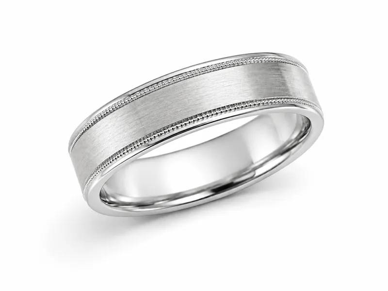 Men’s 6mm Cobalt Comfort Fit Wedding Band with Brushed Finish & Milgrain Detail
