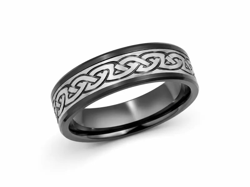 Men’s 8mm Cobalt Comfort Fit Wedding Band with Celtic Knot Design