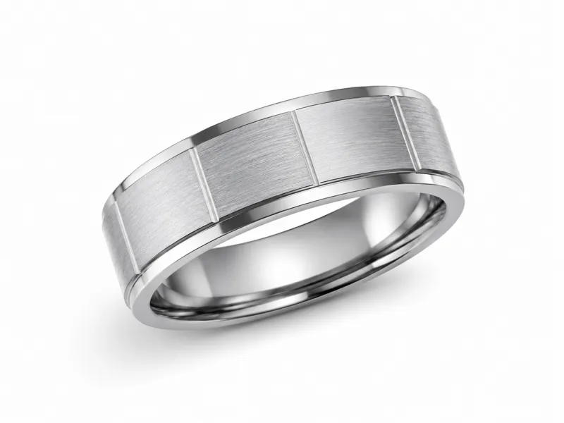 Men’s 8mm Cobalt Comfort Fit Wedding Band with Brushed Geometric Design