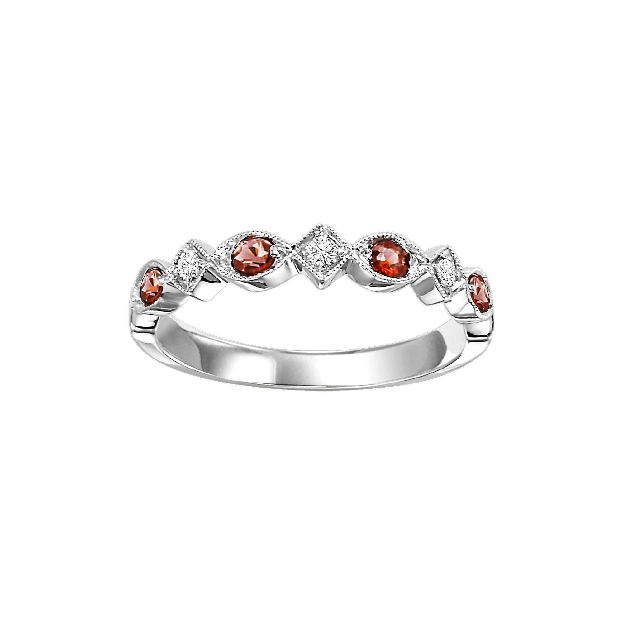 10Kt White Gold Diamond 1/20Ctw & Garnet 1/6Ctw Ring FR1213-1WD