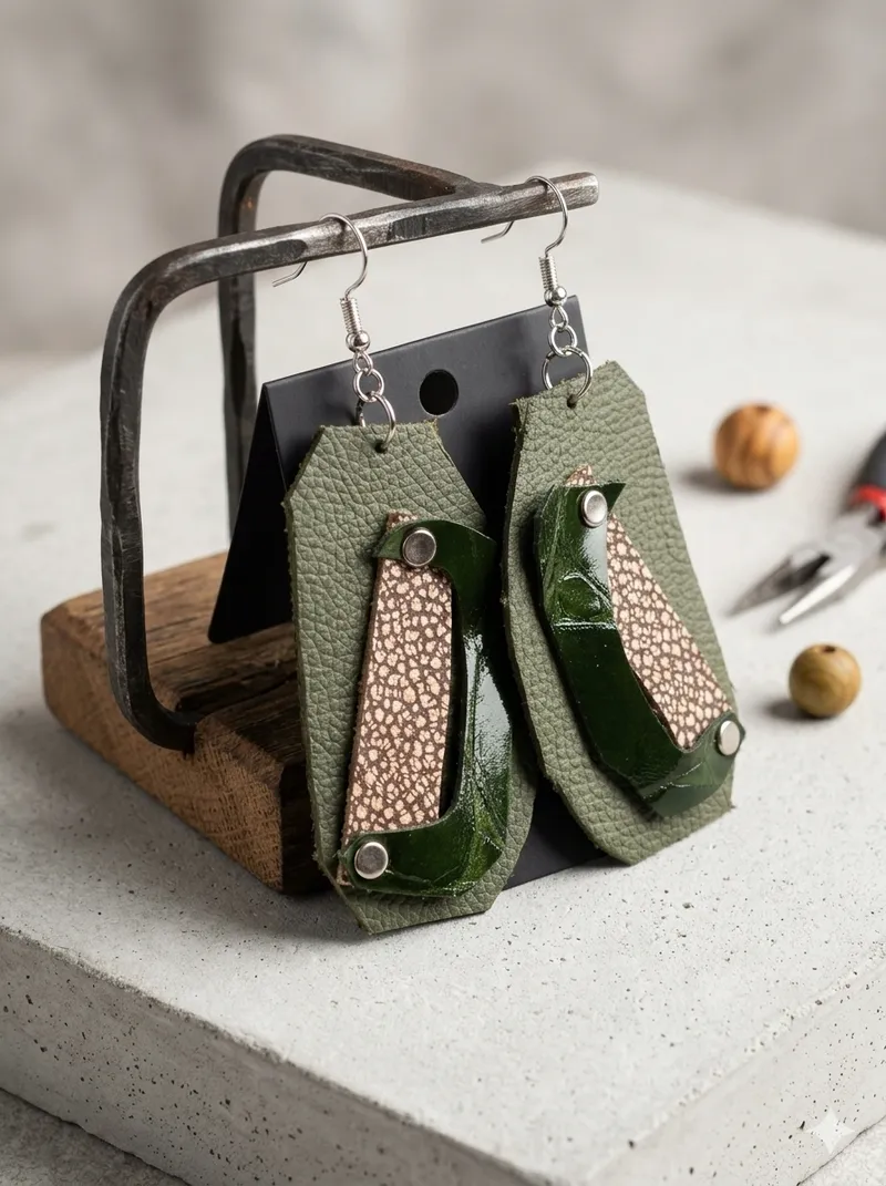 Moss & Midnight Leather Statement Earrings